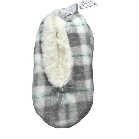 FB by Fuzzy Babba Women’s Plaid Slipper Socks Size 7-9.5 Gray/White New - Picture 1 of 4